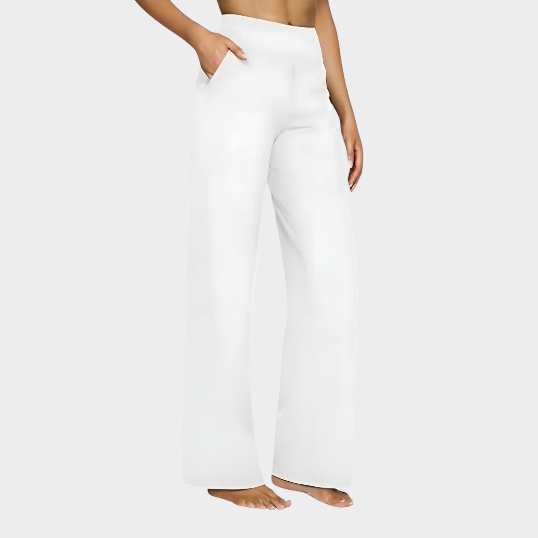 Pantalones de mujer de pierna ancha con cintura alta y bolsillos laterales