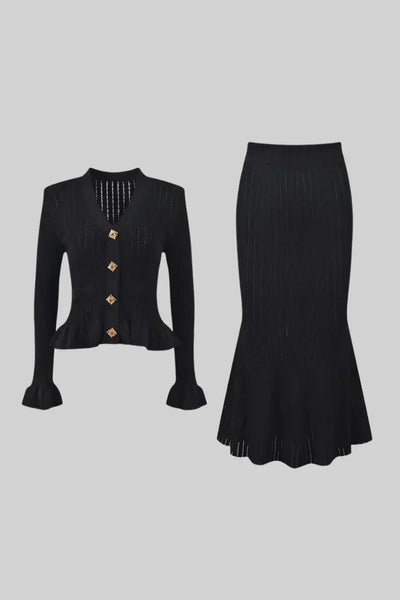 Prudence Conjunto de Vestido Midi de Punto Refinado y Top con Botones