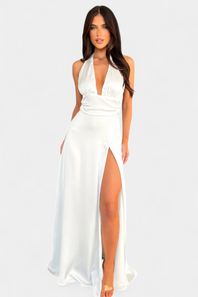 Latisha Vestido de Cuello Halter y Gran Abertura