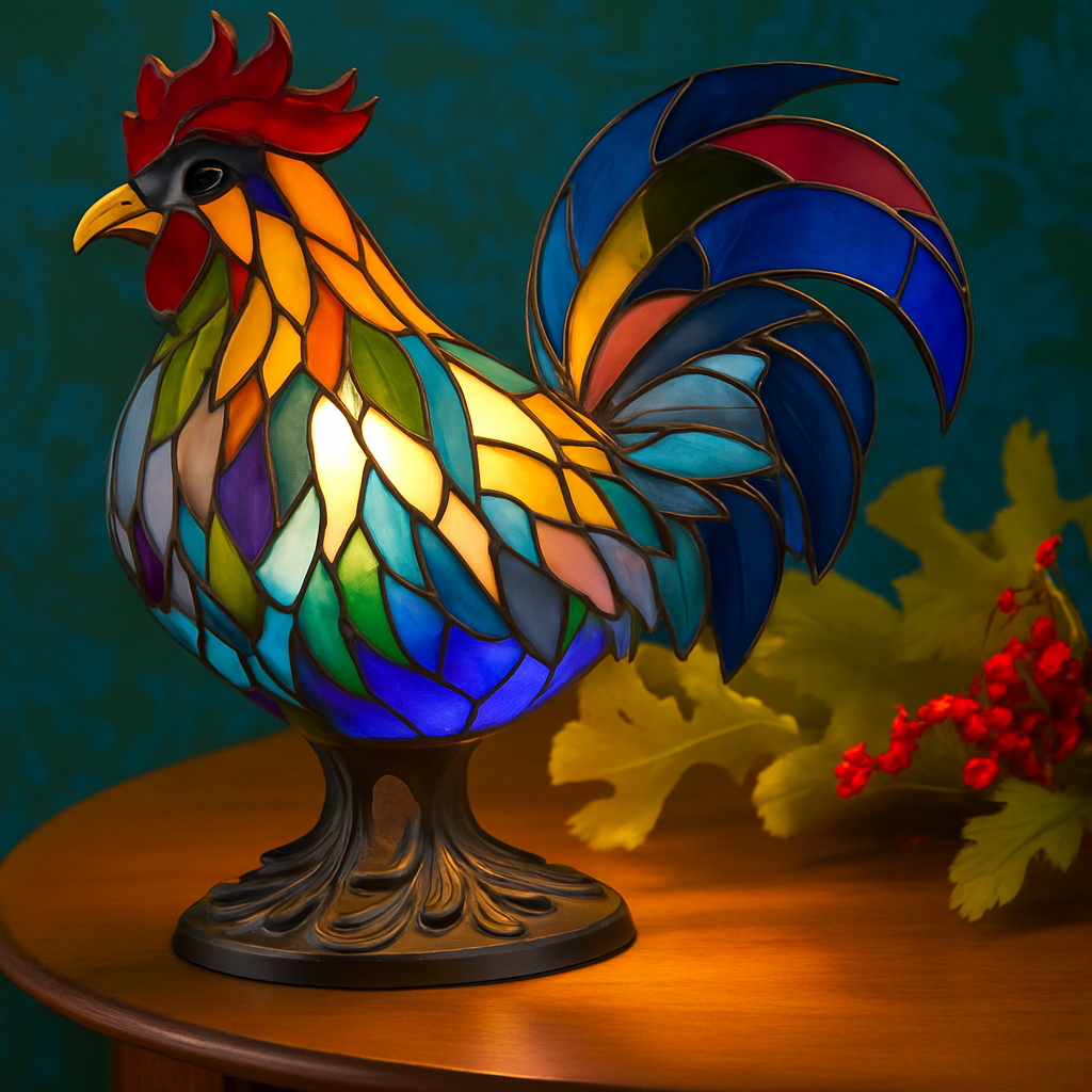 Cocotte – Lámpara gallo de vidrio de colores mágico