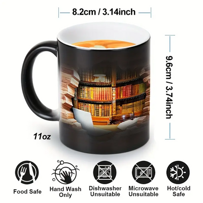 Taza de cerámica mágica con revelado térmico | Estantería encantada para amantes de los libros
