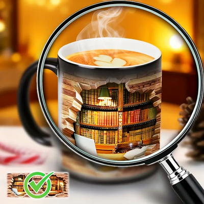 Taza de cerámica mágica con revelado térmico | Estantería encantada para amantes de los libros