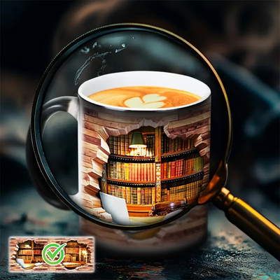 Taza de cerámica mágica con revelado térmico | Estantería encantada para amantes de los libros