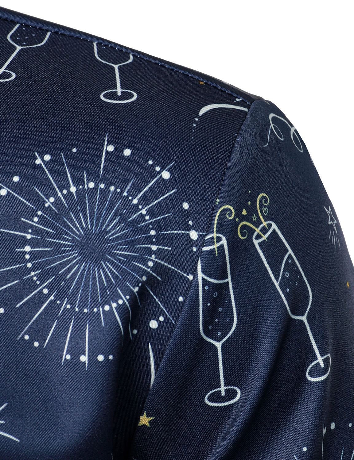 Camisa de hombre de fuegos artificiales para vacaciones y fiesta de Año Nuevo con botones y manga larga azul