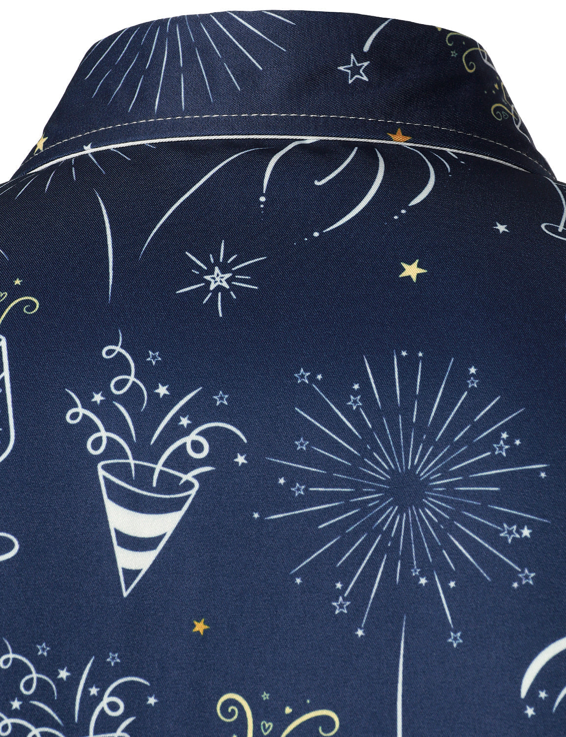 Camisa de hombre de fuegos artificiales para vacaciones y fiesta de Año Nuevo con botones y manga larga azul