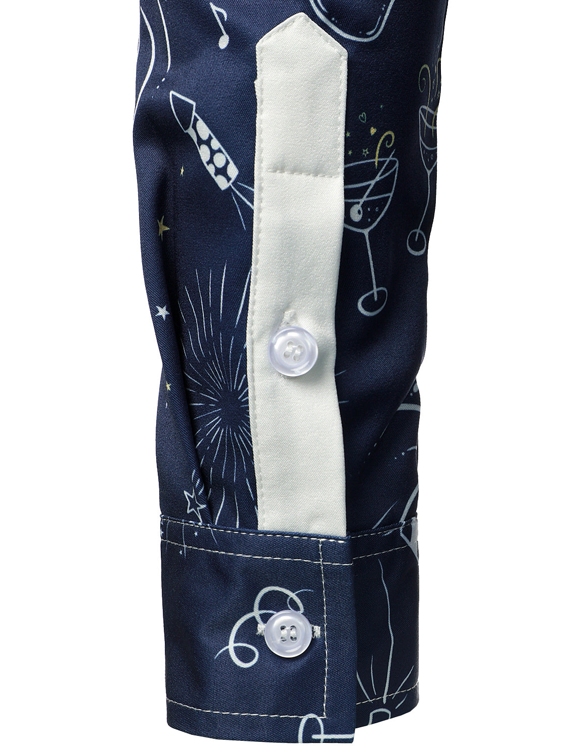 Camisa de hombre de fuegos artificiales para vacaciones y fiesta de Año Nuevo con botones y manga larga azul