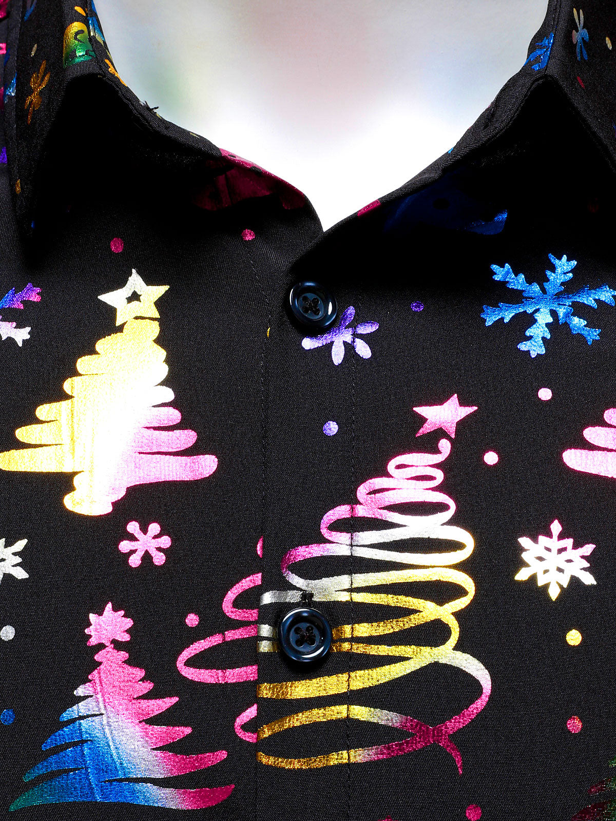 Camisa de manga larga regular fit para hombre con estampado dorado navideño