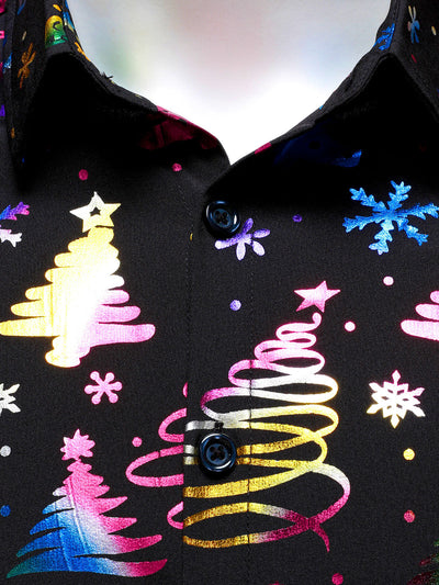 Camisa de manga larga regular fit para hombre con estampado dorado navideño