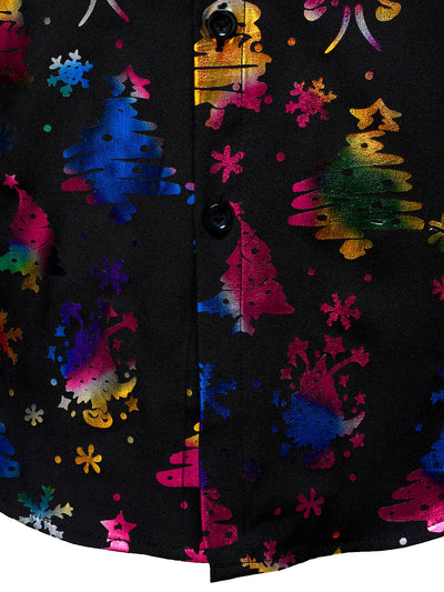 Camisa de manga larga regular fit para hombre con estampado dorado navideño