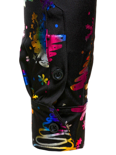 Camisa de manga larga regular fit para hombre con estampado dorado navideño