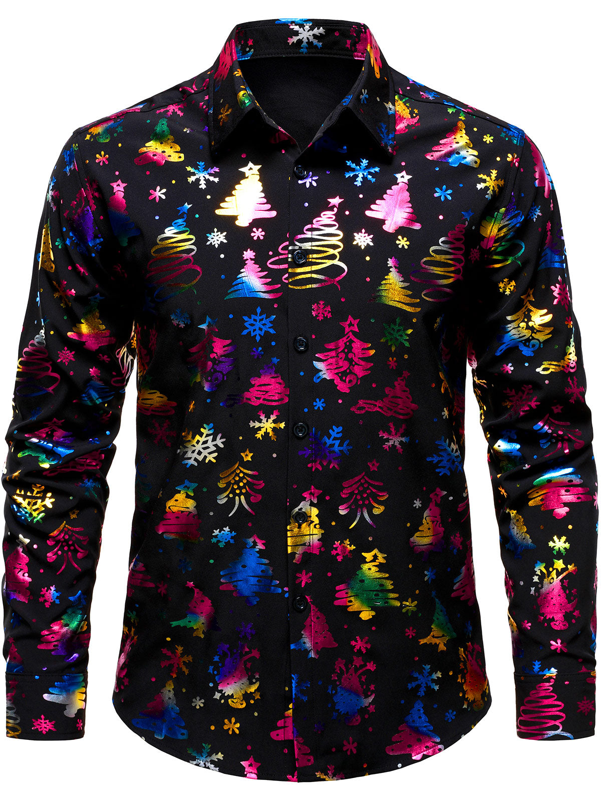 Camisa de manga larga regular fit para hombre con estampado dorado navideño