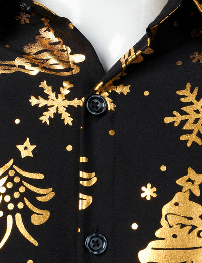 Camisa de hombre de Navidad en oro con manga larga en color negro