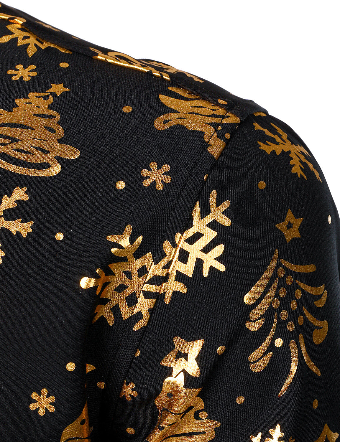 Camisa de hombre de Navidad en oro con manga larga en color negro