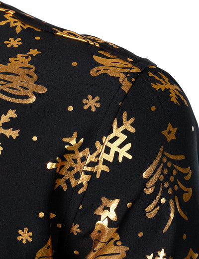 Camisa de hombre de Navidad en oro con manga larga en color negro