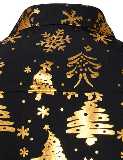 Camisa de hombre de Navidad en oro con manga larga en color negro