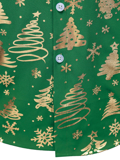 Camisa de manga larga para hombre con estampado navideño en oro y ajuste regular en verde