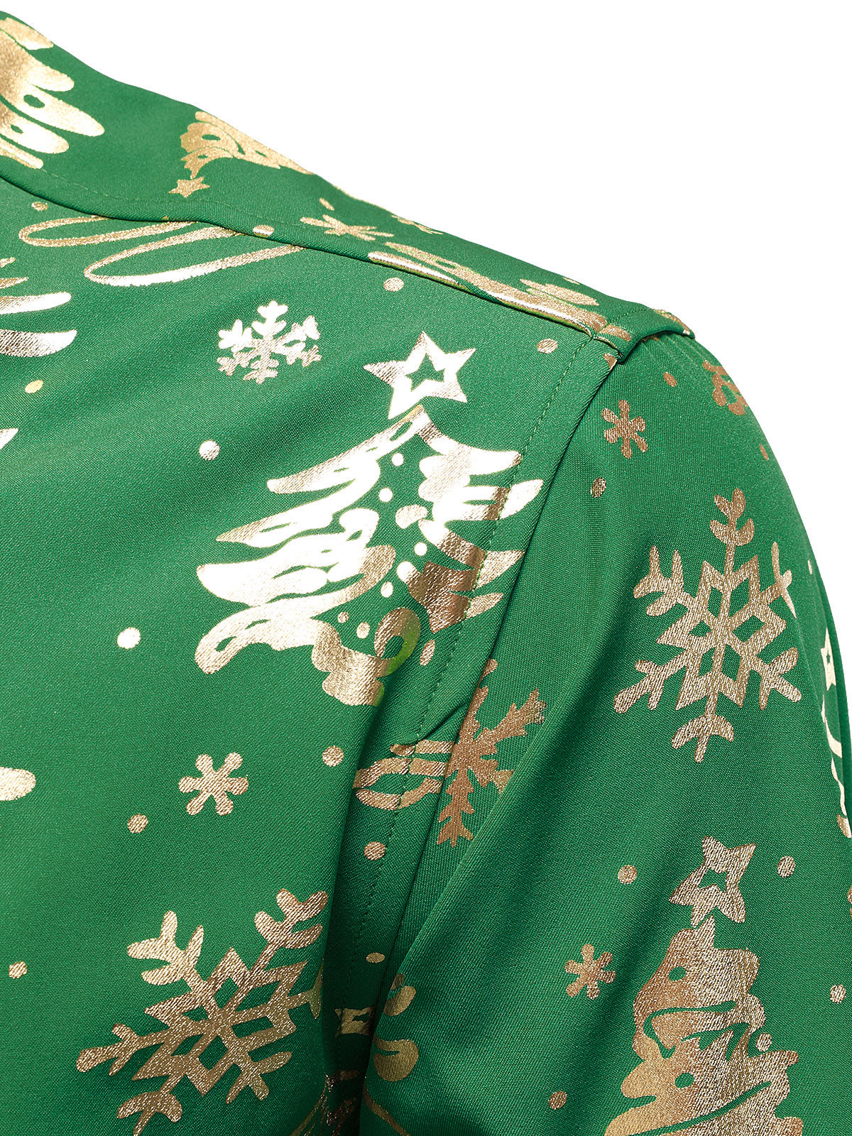 Camisa de manga larga para hombre con estampado navideño en oro y ajuste regular en verde