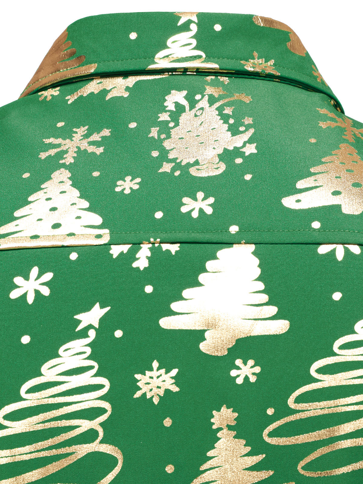 Camisa de manga larga para hombre con estampado navideño en oro y ajuste regular en verde
