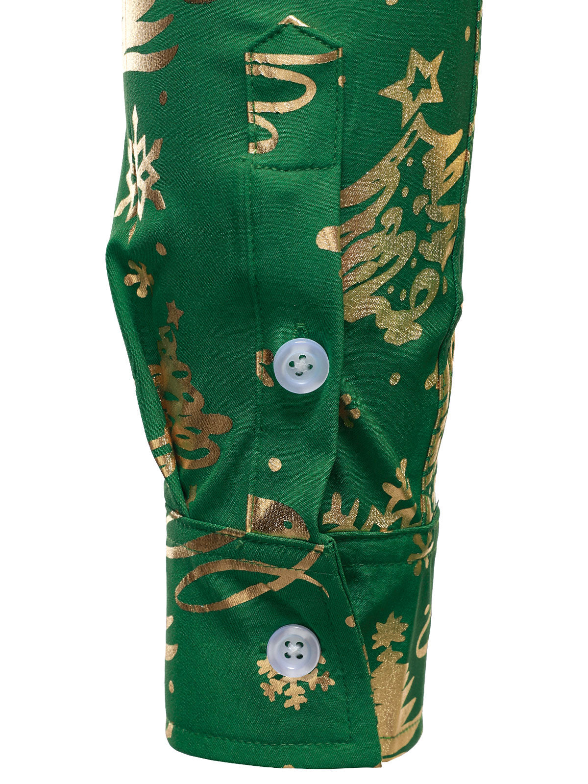 Camisa de manga larga para hombre con estampado navideño en oro y ajuste regular en verde