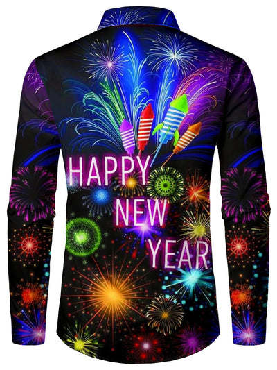 Camisa de manga larga para el Año Nuevo de fuegos artificiales para caballero