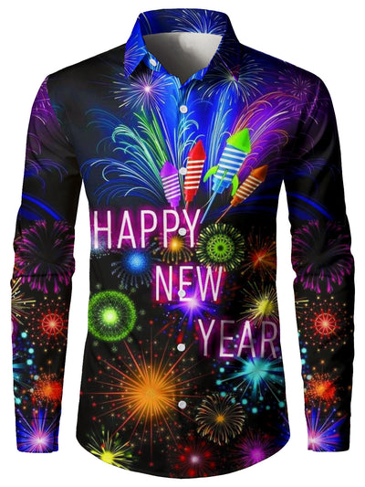 Camisa de manga larga para el Año Nuevo de fuegos artificiales para caballero