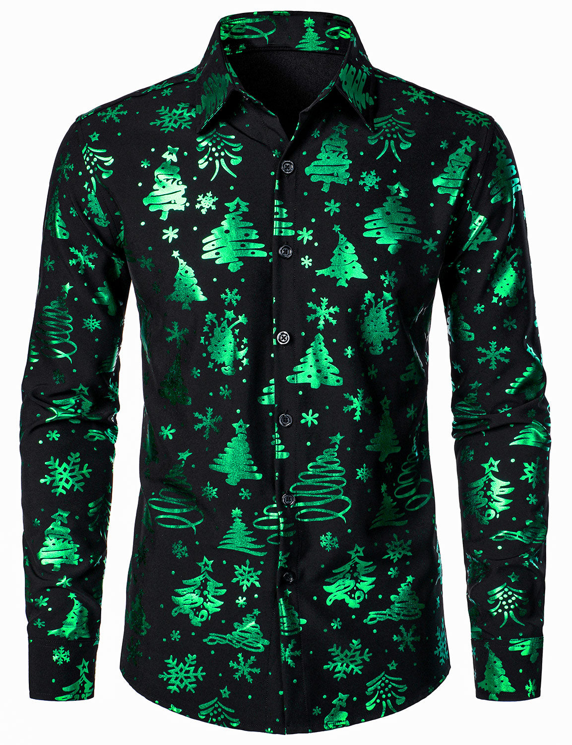 Camisa de hombre de Navidad con ajuste regular de manga larga en verde