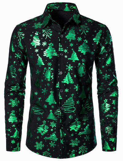 Camisa de hombre de Navidad con ajuste regular de manga larga en verde