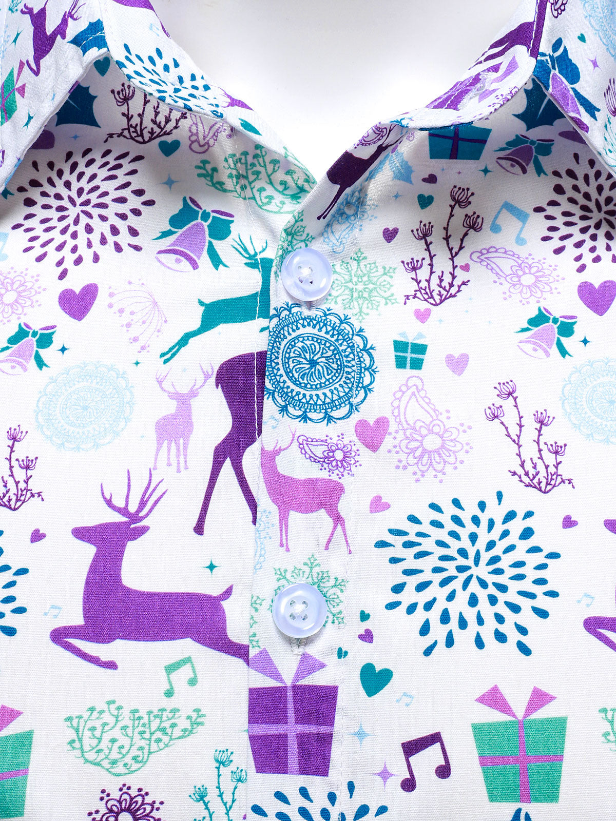 Camisa de manga larga blanca de Navidad con print festivo de reno para hombre