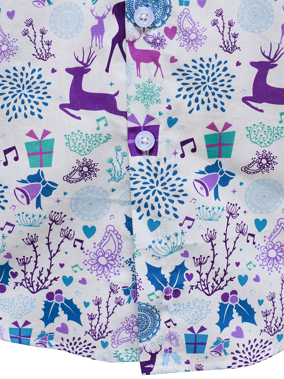 Camisa de manga larga blanca de Navidad con print festivo de reno para hombre