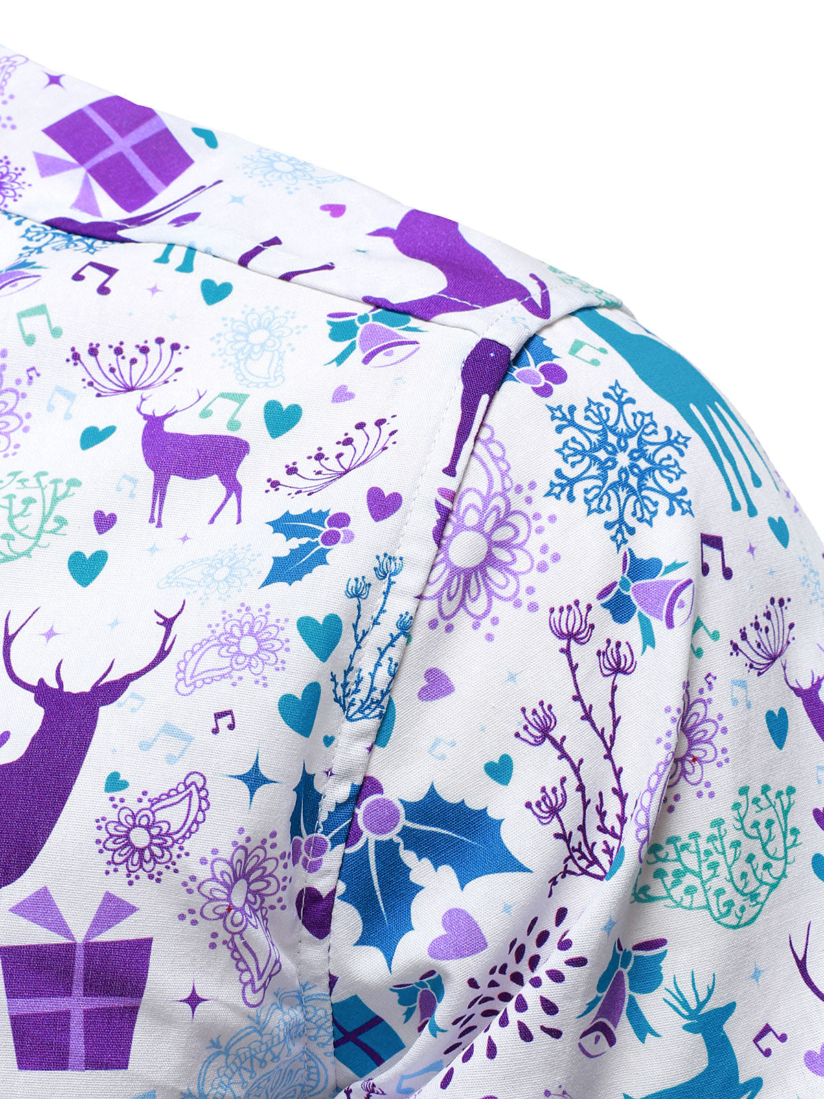 Camisa de manga larga blanca de Navidad con print festivo de reno para hombre