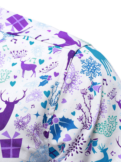 Camisa de manga larga blanca de Navidad con print festivo de reno para hombre