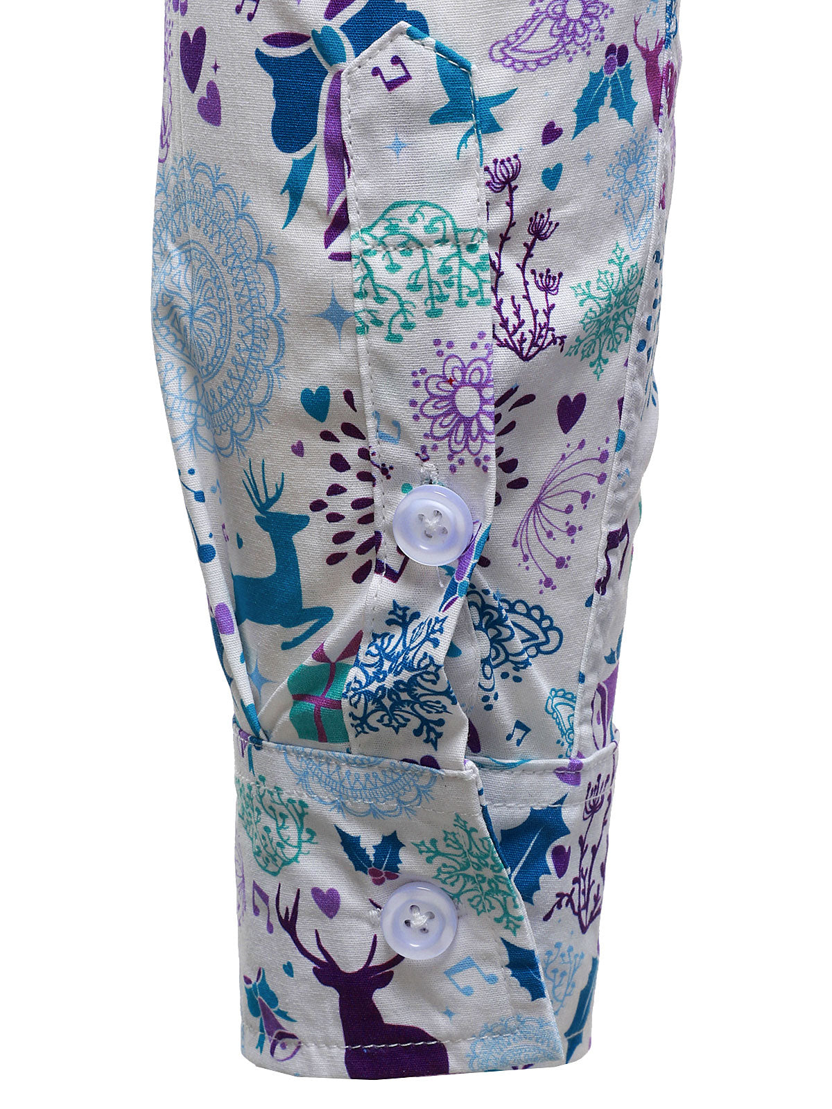 Camisa de manga larga blanca de Navidad con print festivo de reno para hombre