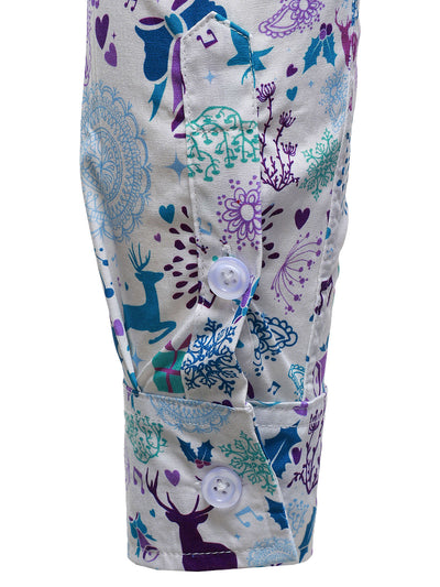 Camisa de manga larga blanca de Navidad con print festivo de reno para hombre