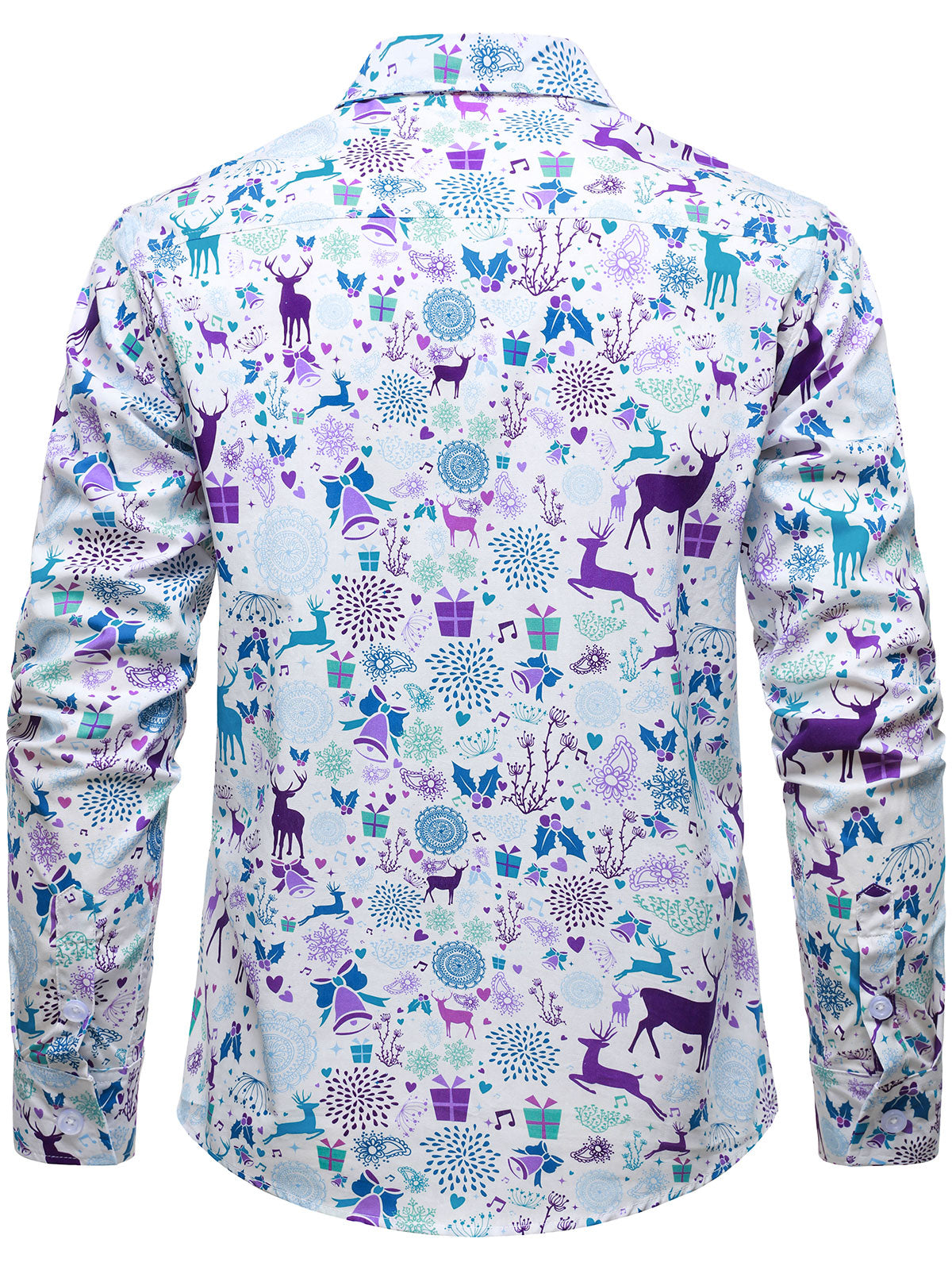 Camisa de manga larga blanca de Navidad con print festivo de reno para hombre