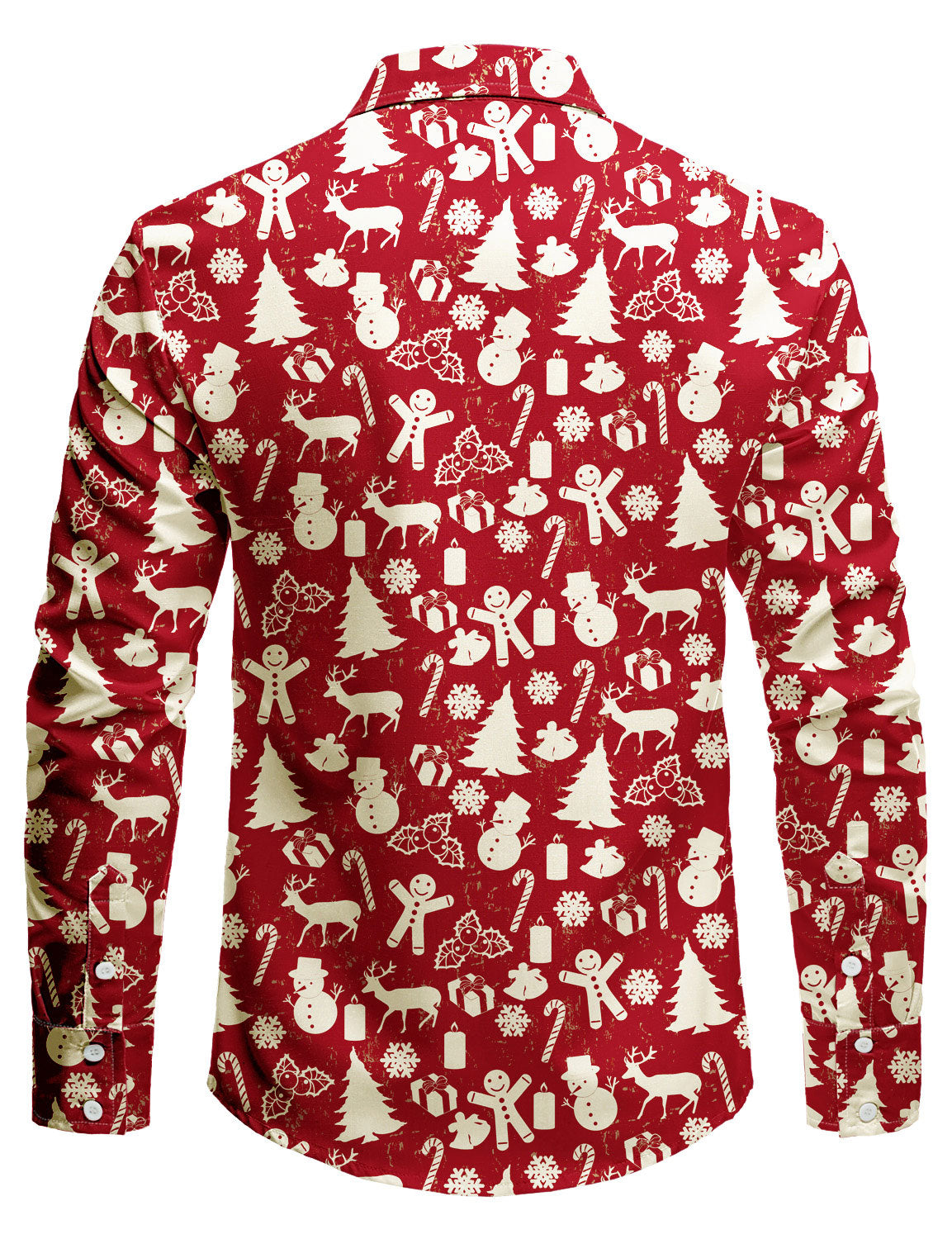 Camisa de manga larga festiva con estampado de reno rojo para hombre