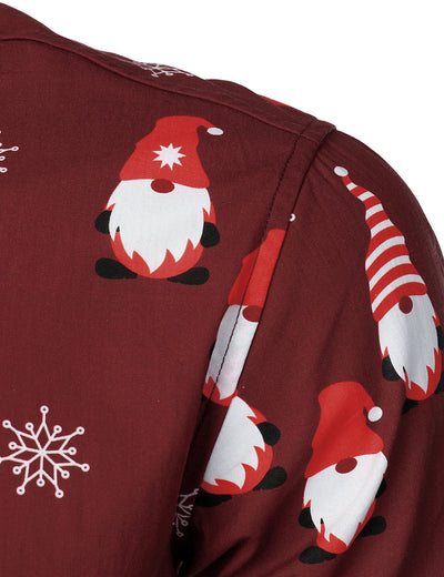 Camisa de manga larga de algodón para hombre con dibujo navideño de duende rojo y dulce