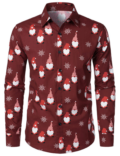 Camisa de manga larga de algodón para hombre con dibujo navideño de duende rojo y dulce