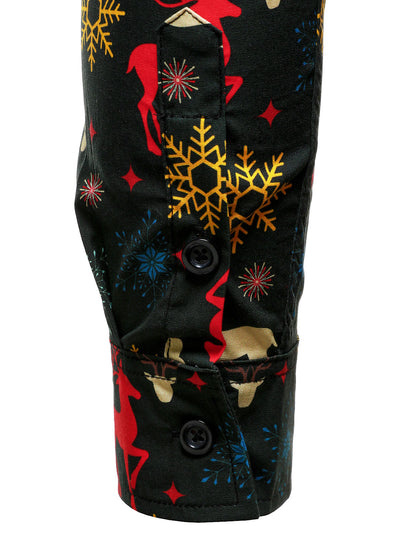 Camisa de manga larga festiva con tema navideño para hombre con reno