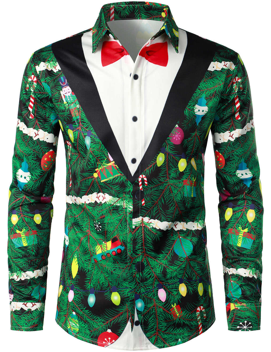 Camisa de manga larga de ajuste regular con estampado de camuflaje navideño para hombre, ropa temática divertida