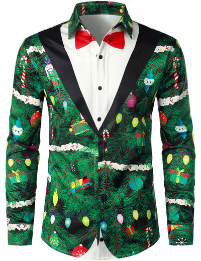 Camisa de manga larga de ajuste regular con estampado de camuflaje navideño para hombre, ropa temática divertida