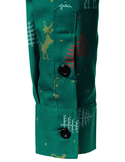 Camisa de manga larga con estampado de alce navideño para hombre, transpirable