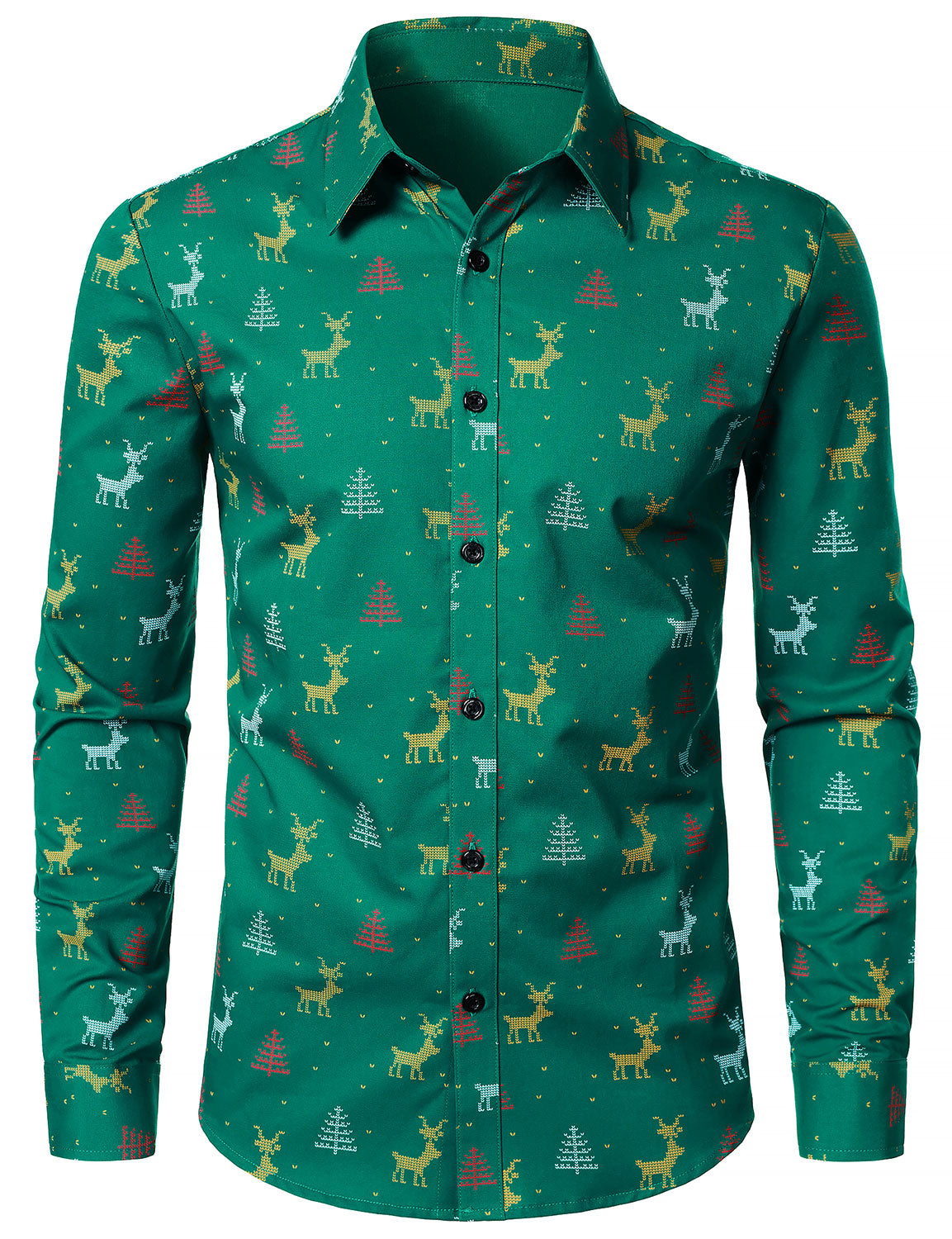 Camisa de manga larga con estampado de alce navideño para hombre, transpirable