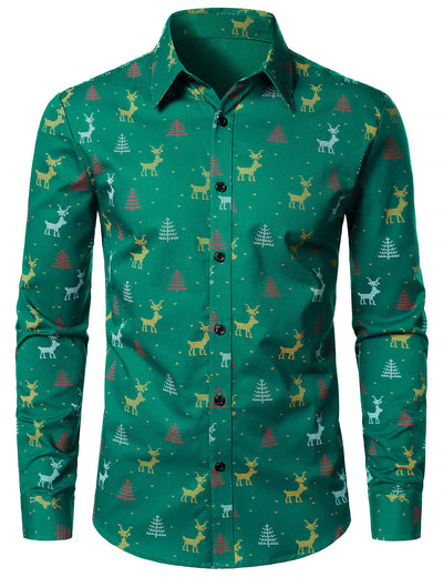 Camisa de manga larga con estampado de alce navideño para hombre, transpirable