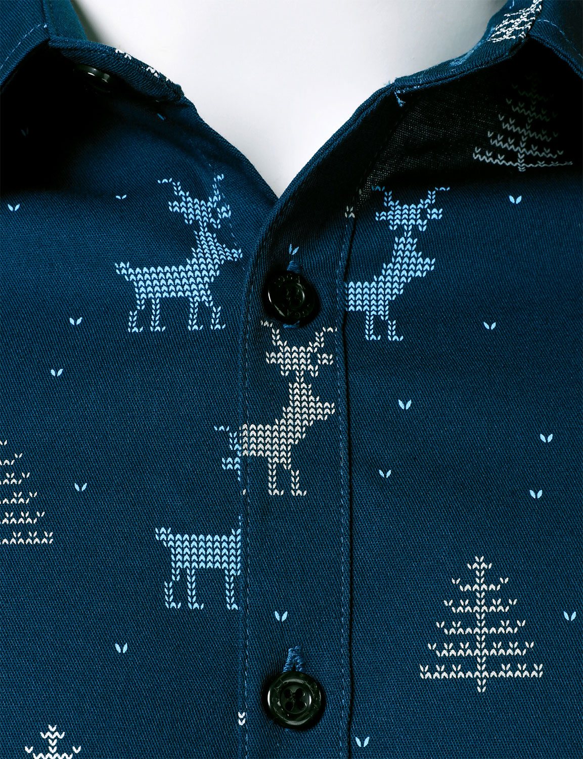 Camisa de manga larga para hombre con estampado de ciervo navideño y diseño transpirable en azul marino