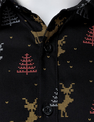 Camisa de manga larga para hombre con estampado de alce y árbol de Navidad, transpirable, negra