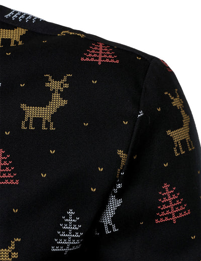 Camisa de manga larga para hombre con estampado de alce y árbol de Navidad, transpirable, negra