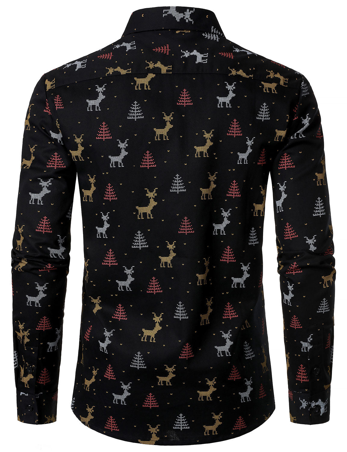 Camisa de manga larga para hombre con estampado de alce y árbol de Navidad, transpirable, negra