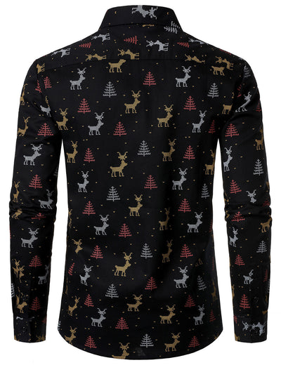 Camisa de manga larga para hombre con estampado de alce y árbol de Navidad, transpirable, negra