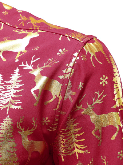 Camisa de manga larga con dibujo festivo de reno dorado para hombre