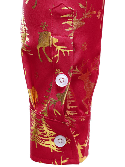 Camisa de manga larga con dibujo festivo de reno dorado para hombre